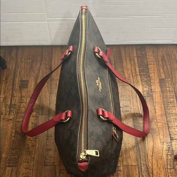 Coach Brown and Red Gallery Tote Bag brown with red handles and accents. - Picture 15 of 16